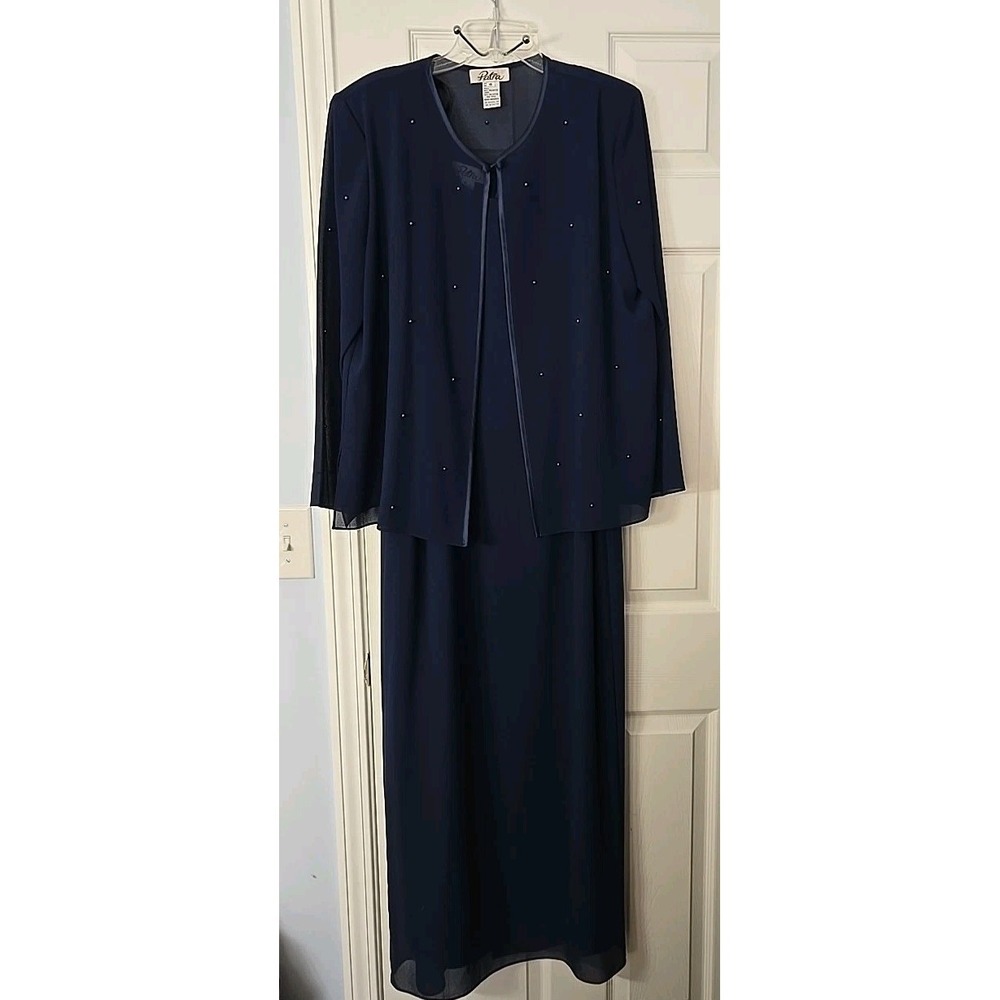 Patra 2 Piece Maxi Fancy Dress Size 16 Navy Sleeveless Dress & Coverup